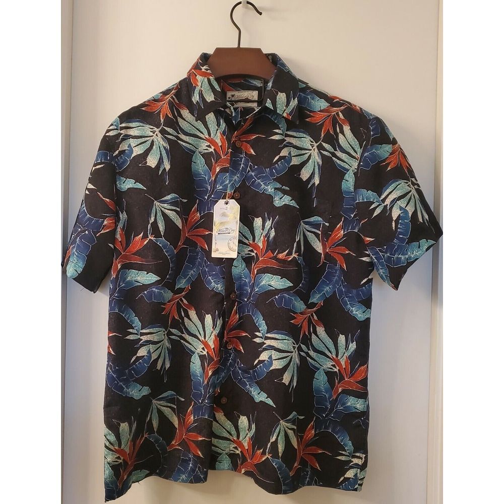 Milano Bay Hawaiian Shirt Woven Camp  NEW Men's Size LG Blues Multicolor Print